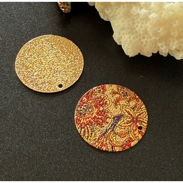 Pendentifs Breloques Stardust Ronde 20mm Motifs Fleurs – Cuivre Doré