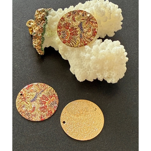 Pendentifs Breloques Stardust Ronde 20mm Motifs Fleurs – Cuivre Doré