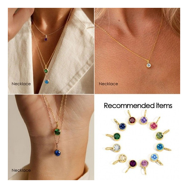 Pendentif avec Strass 8mm Mois de Juin- en Acier Inoxydable 316 Chirurgical placage à l'or fin 14K