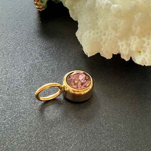 Pendentif avec Strass 8mm Mois d'octobre – Acier Inoxydable 316 Doré à l'or fin 14K