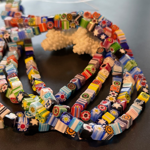 Perles Cube 6mm – Verre Millefiori Multicolores