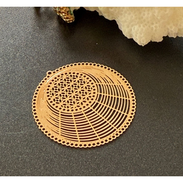 Estampes Pendentif  Filigrane Cercle 30mm, laiton Doré