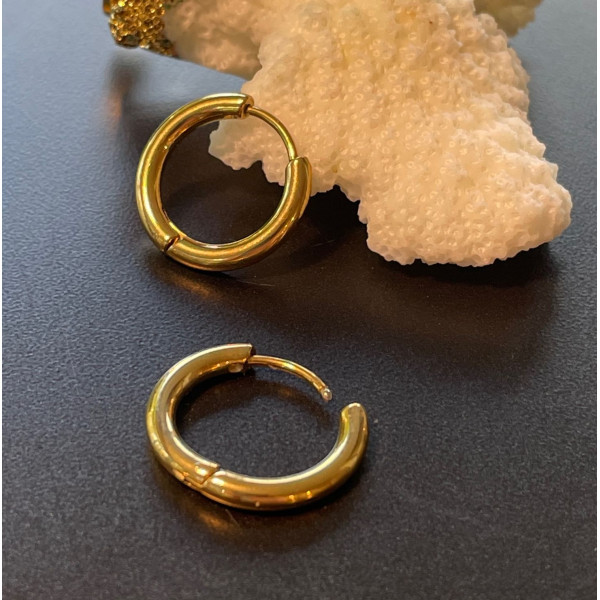 Créoles rondes 10 par 2 mm – Acier inoxydable 304 doré à l’or fin 18K –  IONIQUE