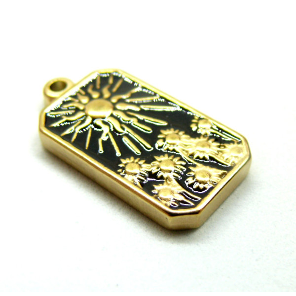 Pendentif Champs de Tournesol 26mm résine émaillée noire – Acier Inoxydable Doré