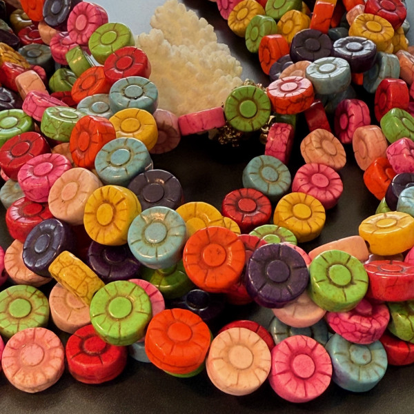 Perles intercalaires Fleurs, Turquoise reconstituées 12x5mm Multicolores