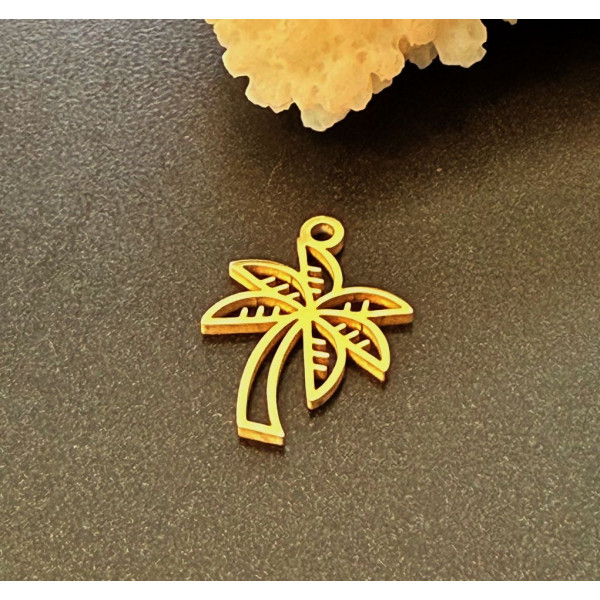 Pendentifs Palmier 17mm, Acier Inoxydable 316L, finition Doré à l'or fin 18K,  Placage IONIQUE
