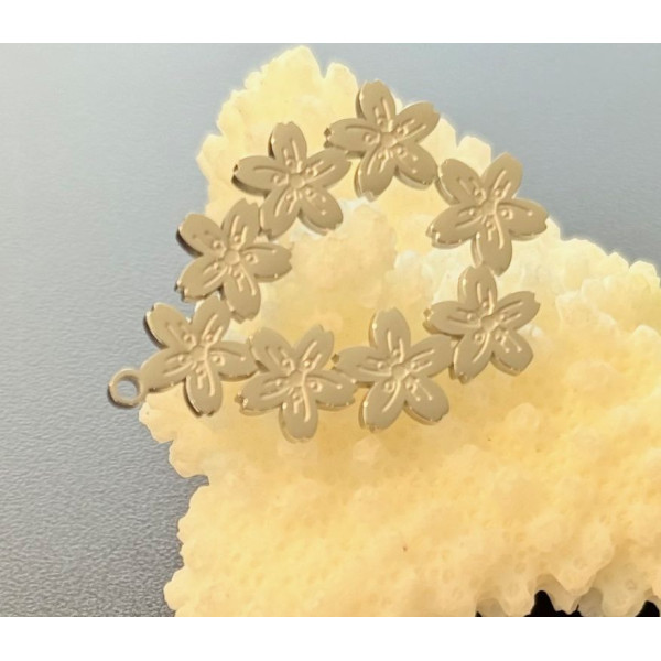 Pendentif Multi fleurs Goutte 30mm en Acier Inoxydable 316L Argenté