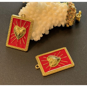 Pendentif Rectangle avec Cœur en Résine – Acier Inoxydable 304 Doré à l’or fin 18K, Placage IONIQUE