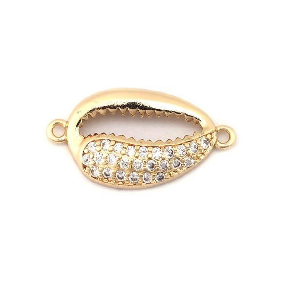 Connecteur Slide Coquillage Cauri 21mm – Cuivre Doré à l'or fin 18K & Rhinestone