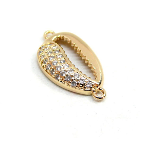 Connecteur Slide Coquillage Cauri 21mm – Cuivre Doré à l'or fin 18K & Rhinestone