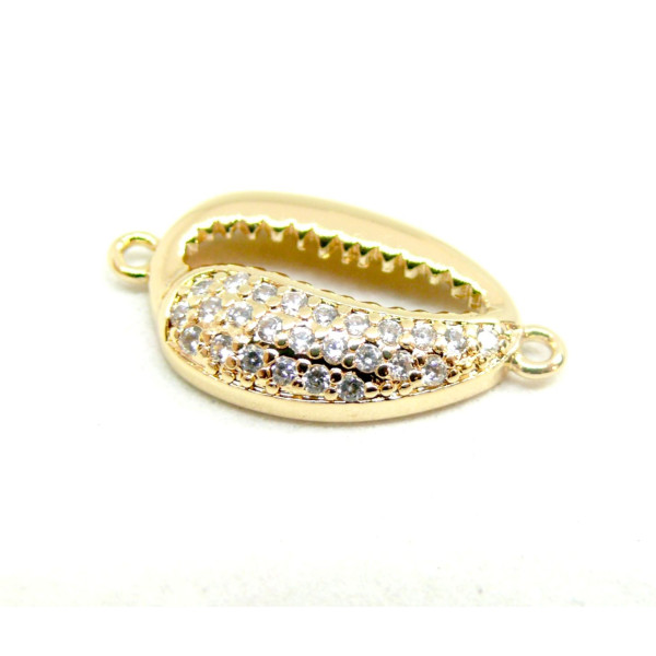 Connecteur Slide Coquillage Cauri 21mm – Cuivre Doré à l'or fin 18K & Rhinestone