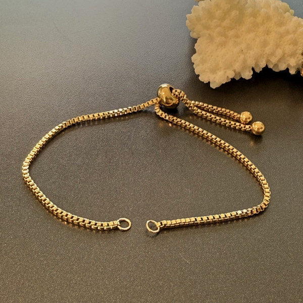 Bracelet Réglable Maille Paloma Box Cube 24cm – Acier Inoxydable 304 Doré