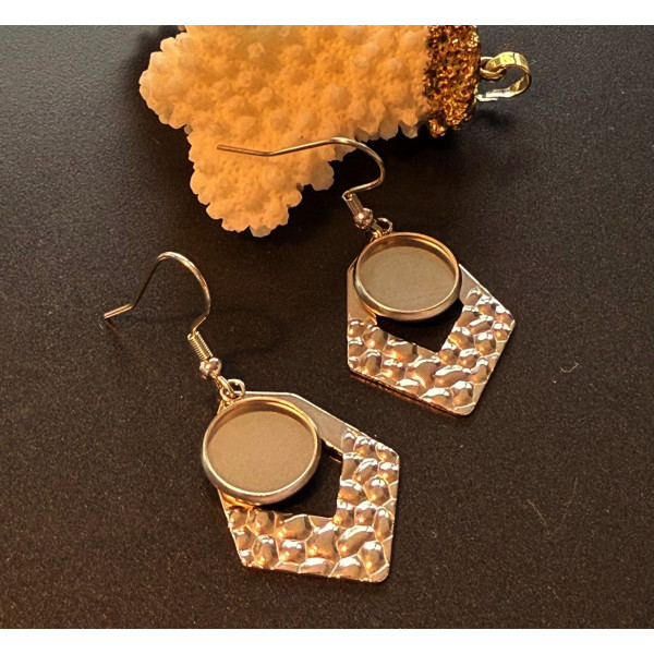 Supports de Boucles d’oreilles Polygone martelé 12 mm – Acier Inoxydable 304 Argenté