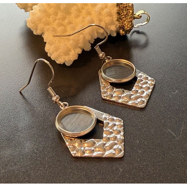 Supports de Boucles d’oreilles Polygone martelé 12 mm – Acier Inoxydable 304 Argenté