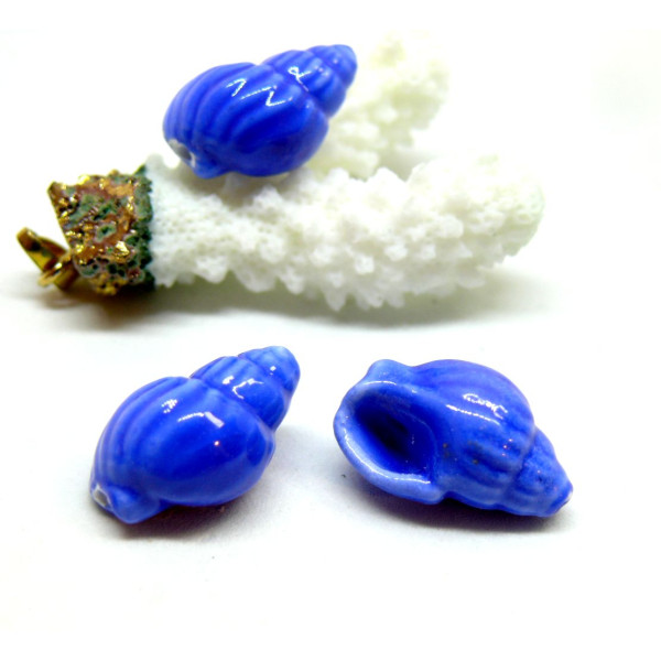 Perles Coquillage 20 x 13 mm – Céramique – Coloris Bleu