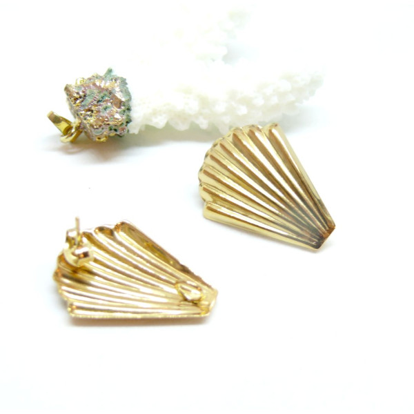 Boucles d’oreilles Puce Coquille Saint Jacques 26 mm avec anneau d’accroche – Acier Inoxydable 304 – Finition dorée