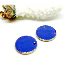 Sequins Résine Style Émaillé Rond Bleu 16mm – Base Métal Doré