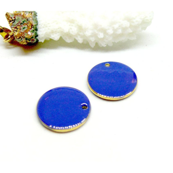 Sequins Résine Style Émaillé Rond Bleu 16mm – Base Métal Doré