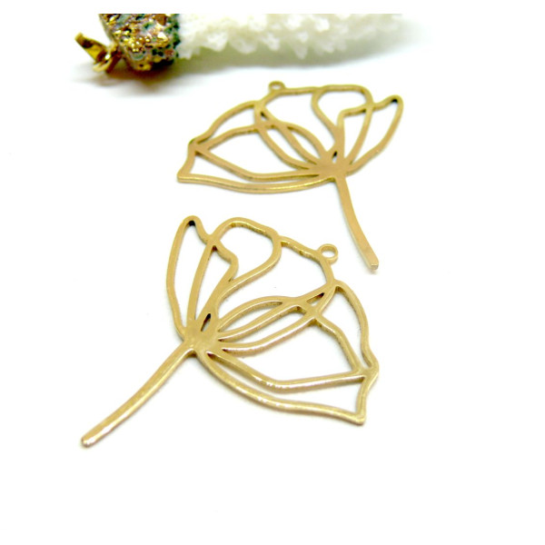 Pendentif Fleurs sur Tige 38 mm – Acier Inoxydable Doré