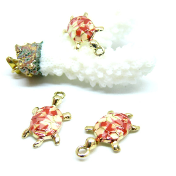 Pendentifs Tortue 24mm – Résine Émaillée & Métal Doré