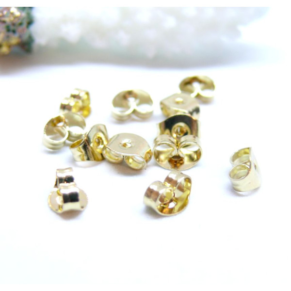 Embouts Poussoirs Boucle d'Oreille 6x4x3mm – Acier Inoxydable 304 Doré à l'Or fin 18K