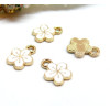 Breloques Fleurs de Sakura 9 mm – Résine Style Émaillé Blanc – Base Dorée