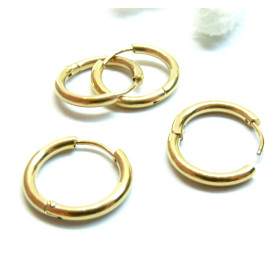 Créoles Rondes  13 par 2 mm – Acier Inoxydable 304 Doré à l'or fin 18K, IONIQUE