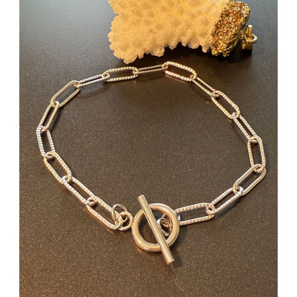 Bracelets  19.5cm maille rectangle 12mm et T Toggle  – Acier Inoxydable 304 Argenté