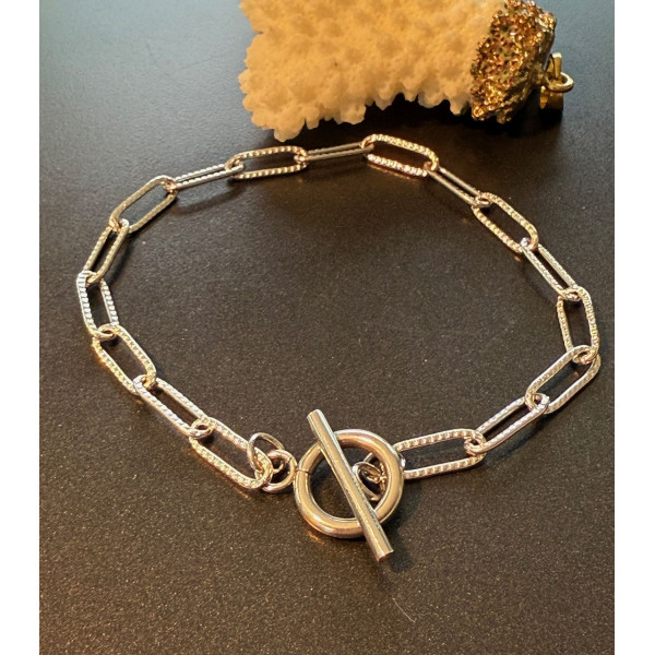 Bracelets  19.5cm maille rectangle 12mm et T Toggle  – Acier Inoxydable 304 Argenté