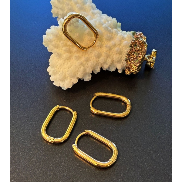 Créoles Ovales 17 x 2 mm – Acier Inoxydable 304 Doré à l’or fin 18K – IONIQUE