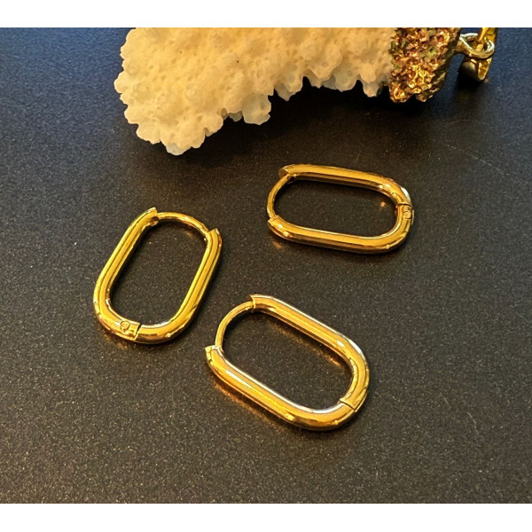 Créoles Ovales 17 x 2 mm – Acier Inoxydable 304 Doré à l’or fin 18K – IONIQUE