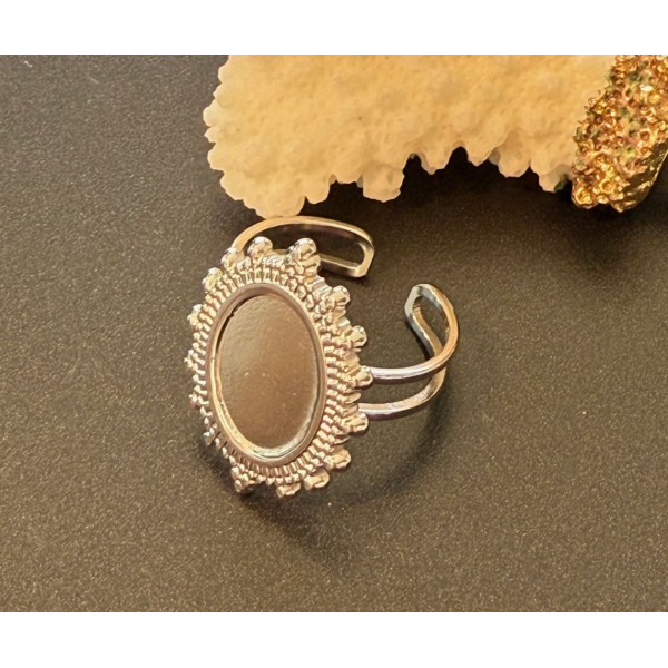 Support de Bague Arty Ajustable pour Cabochon Ovale 14 x 10 mm – Acier Inox 304 Argenté