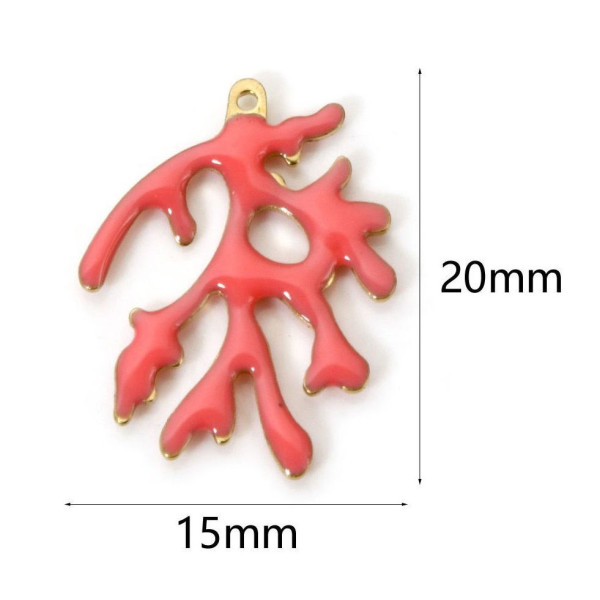 Pendentifs Branche de Corail 20 x 15 mm – Résine Émaillée ROSE, Laiton Doré