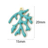 Pendentifs Branche de Corail 20 x 15 mm – Résine Émaillée TURQUOISE, Laiton Doré