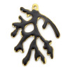 Pendentifs Branche de Corail 20 x 15 mm – Résine Émaillée NOIR, Laiton Doré