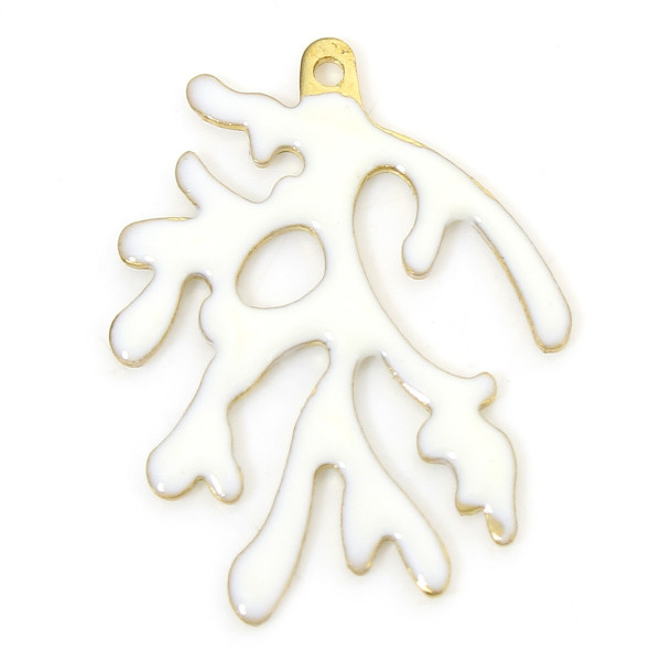 Pendentifs Branche de Corail 20 x 15 mm – Résine Émaillée BLANC, Laiton Doré