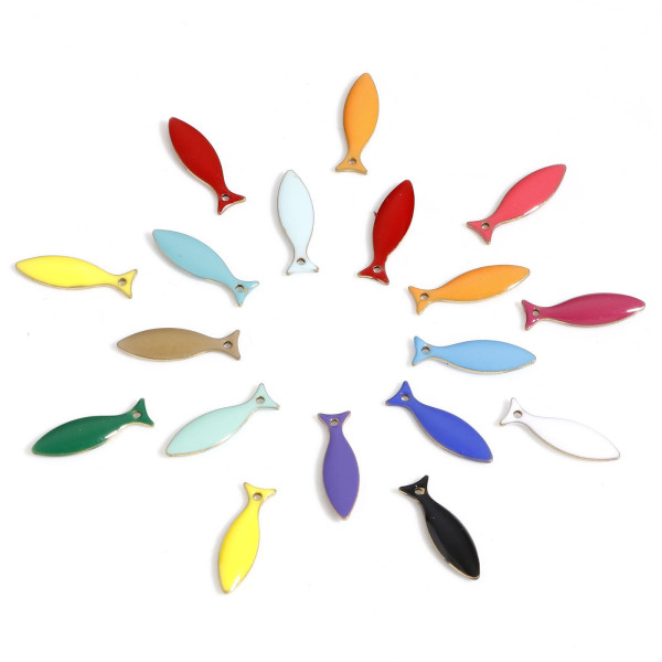 Pendentifs Poisson Sardine 15mm Résine Émaillée Rose Bonbon Métal Placage Doré