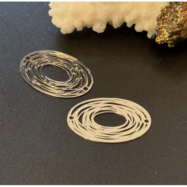 H11T00127P – Lot de  4 Estampes Pendentif Filigrane Ovale 23x17mm – Métal Argenté