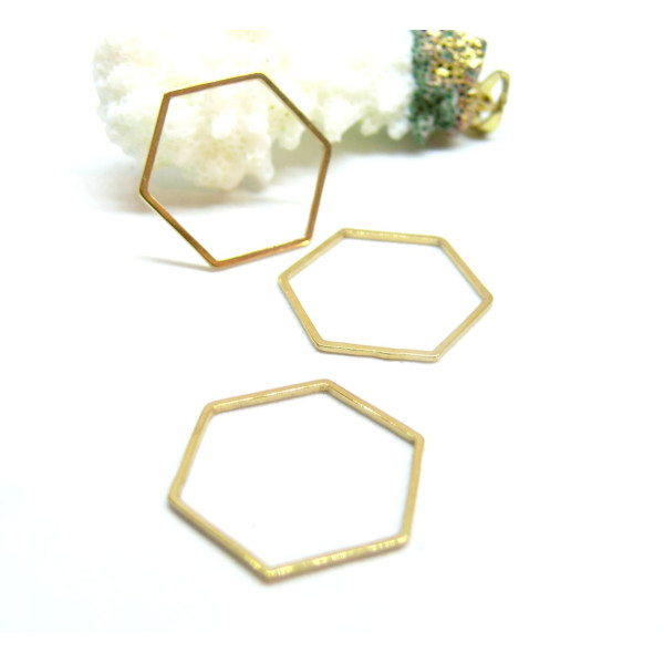 Pendentifs Connecteurs Hexagone 20mm – Acier Inoxydable 304 Doré