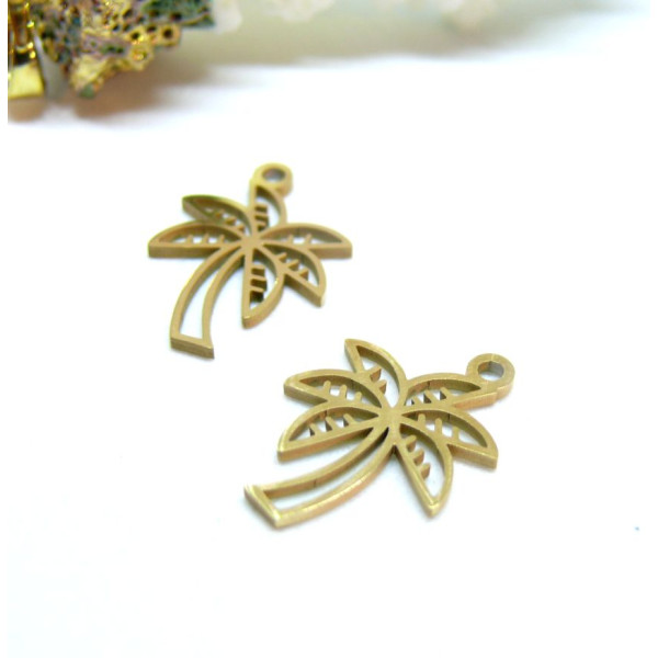 Pendentifs Palmier 17 mm – Acier Inox 316L Doré à l’Or Fin 18K – Placage Ionique