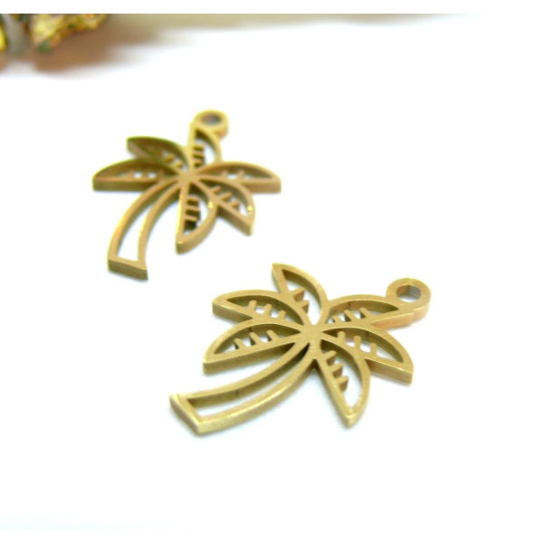 Pendentifs Palmier 17 mm – Acier Inox 316L Doré à l’Or Fin 18K – Placage Ionique