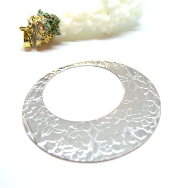 Pendentifs Multi-Fleurs Cercle 46 mm – Acier Inoxydable 304 Argenté