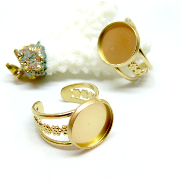 Support de Bague Ajustable pour Cabochon Rond 10 mm, Anneau travaillé – Acier Inoxydable 304