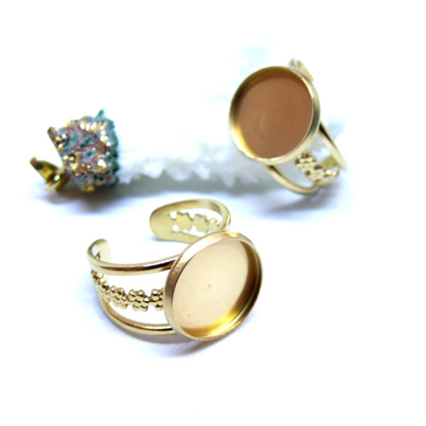 Support de Bague Ajustable pour Cabochon Rond 10 mm, Anneau travaillé – Acier Inoxydable 304