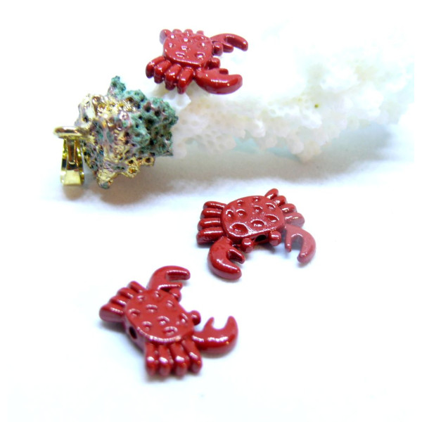 Pendentifs, perles intercalaires Crabe 15 mm – Résine style émaillé rouge
