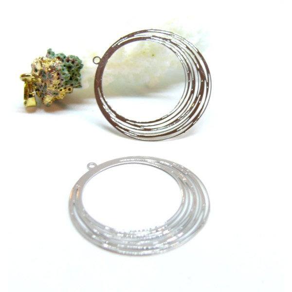 Pendentifs Estampes Filigrane Cercle 30mm Laiton Argent Platine