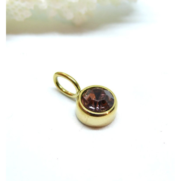 Pendentif avec Strass 8mm Mois d'octobre – Acier Inoxydable 316 Doré à l'or fin 14K