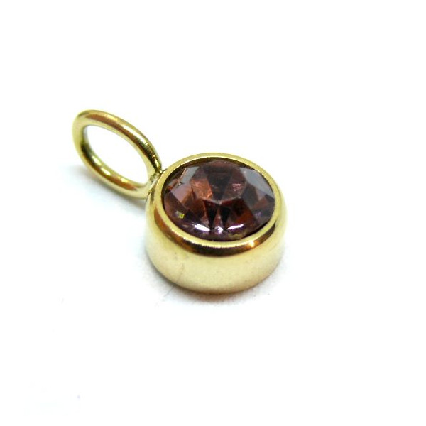 Pendentif avec Strass 8mm Mois d'octobre – Acier Inoxydable 316 Doré à l'or fin 14K