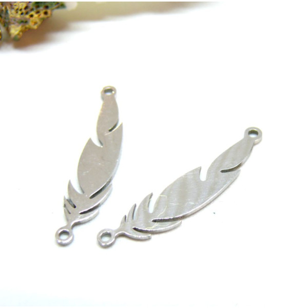 Pendentifs Connecteurs Plumes 29 mm – Acier Inoxydable 304 Argenté
