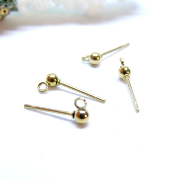 Boucles d'oreille Puce Bille 3mm avec attache – Acier Inoxydable 316 Doré 18K Placage Ionique